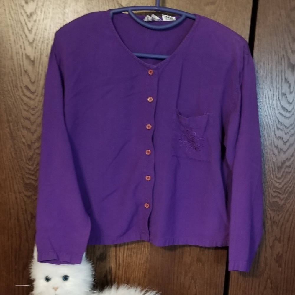 VINTAGE Blossoms purple midriff button down top